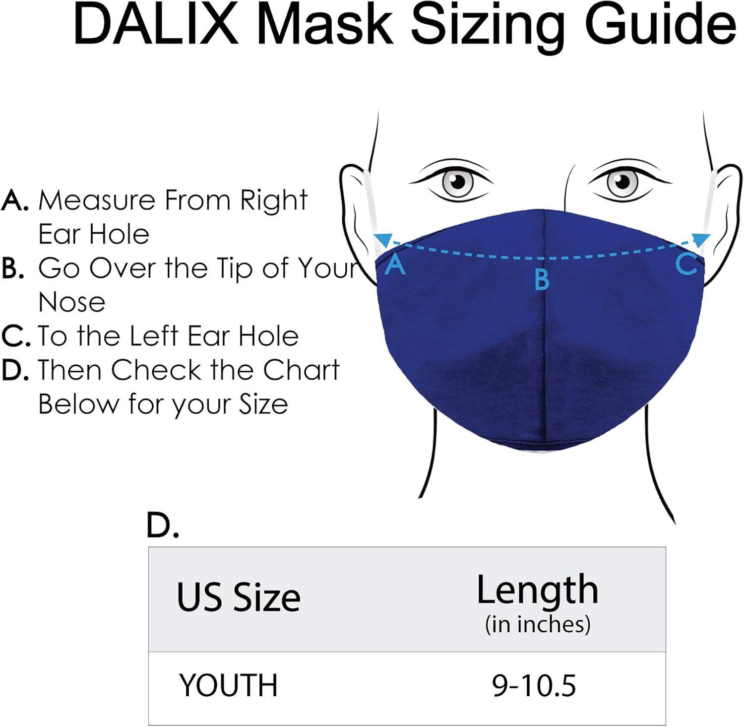 DALIX Youth Face Mask Washable Made in USA - Royal Blue XS (10 Pack)