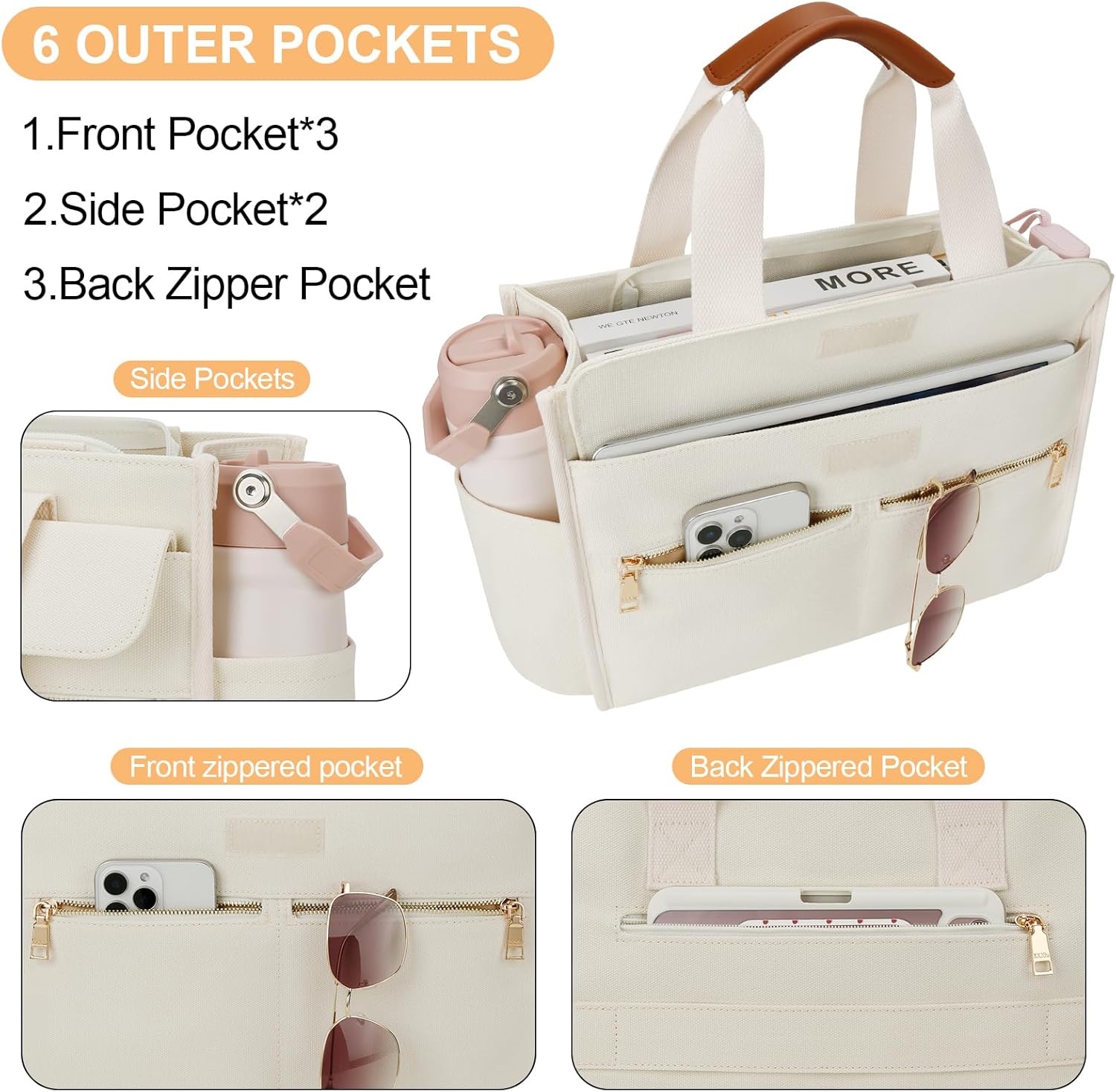 KKXIU Large Canvas Tote Bag Purse for Women with Zipper and Compartments for Work College Bible Lapatop Crossbody Handbag - Image 3