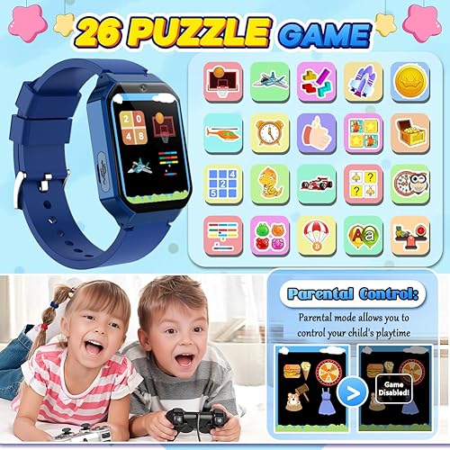 Miniatura 3 de Reloj inteligente para niños de 6 a 12 años, juguetes con 26 juegos, reproductor de música, pantalla táctil HD de 1.69 pulgadas, cámara de video,