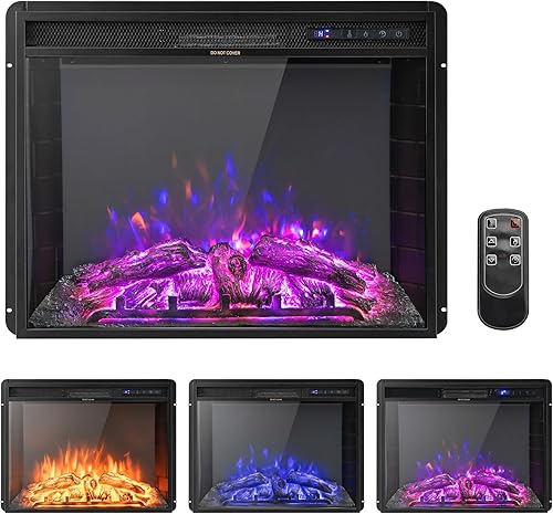 COSTWAY Inserto de chimenea eléctrica de 26 pulgadas de ancho, 5,000 BTU empotrado e independiente calentador de chimenea con control remoto, 3