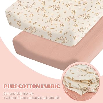 2 Pcs Changing Pad Cover, Breathable Soft Changing Pad Sheets Changings Table Pads Cover, Flexible Comfortable Cotton Fitted Diaper for Boys Girls (Style 1)