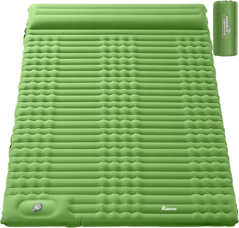 Relefree 140x200 cm kétszemélyes felfújható matrac lábpumpával, vízálló kemping matrac