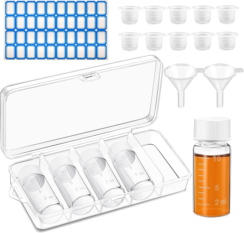 COZFUR Frascos de Viagem de Vidro com Escala, 5 Unidades de 10 mL, Estojo e Acessórios