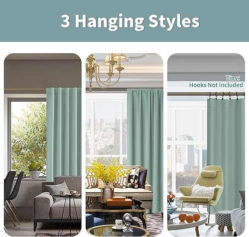 Miniatura 3 de BGment Cortinas opacas con forro de aislamiento térmico de 63 pulgadas de largo, bolsillo para barra y pestaña trasera, cortina de ventana de doble