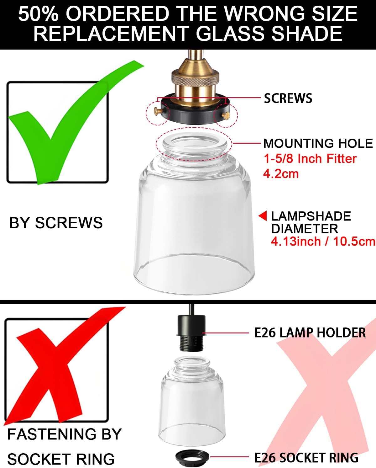 Modern Clear Glass Lampshade 4 Pack，2-1/8" Fitter, 4-5/8" Diameter ，4-1/2" Height, Replacement Lampshades For Ceiling Fans With Lights，For Living Room Bedroom Kitchen (Clear Glass(B))