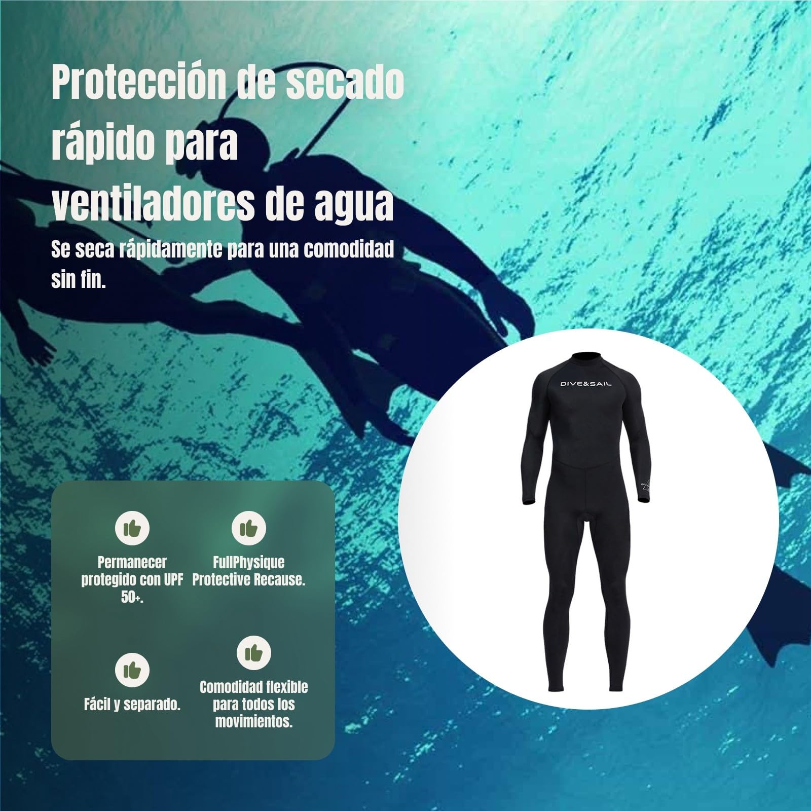 LOVIVER Traje de Neopreno Súper Elástico para Hombres Y Mujeres, Traje de Buceo de Una Pieza de Cuerpo Completo con Cremallera en La Espalda, para Esnórquel,