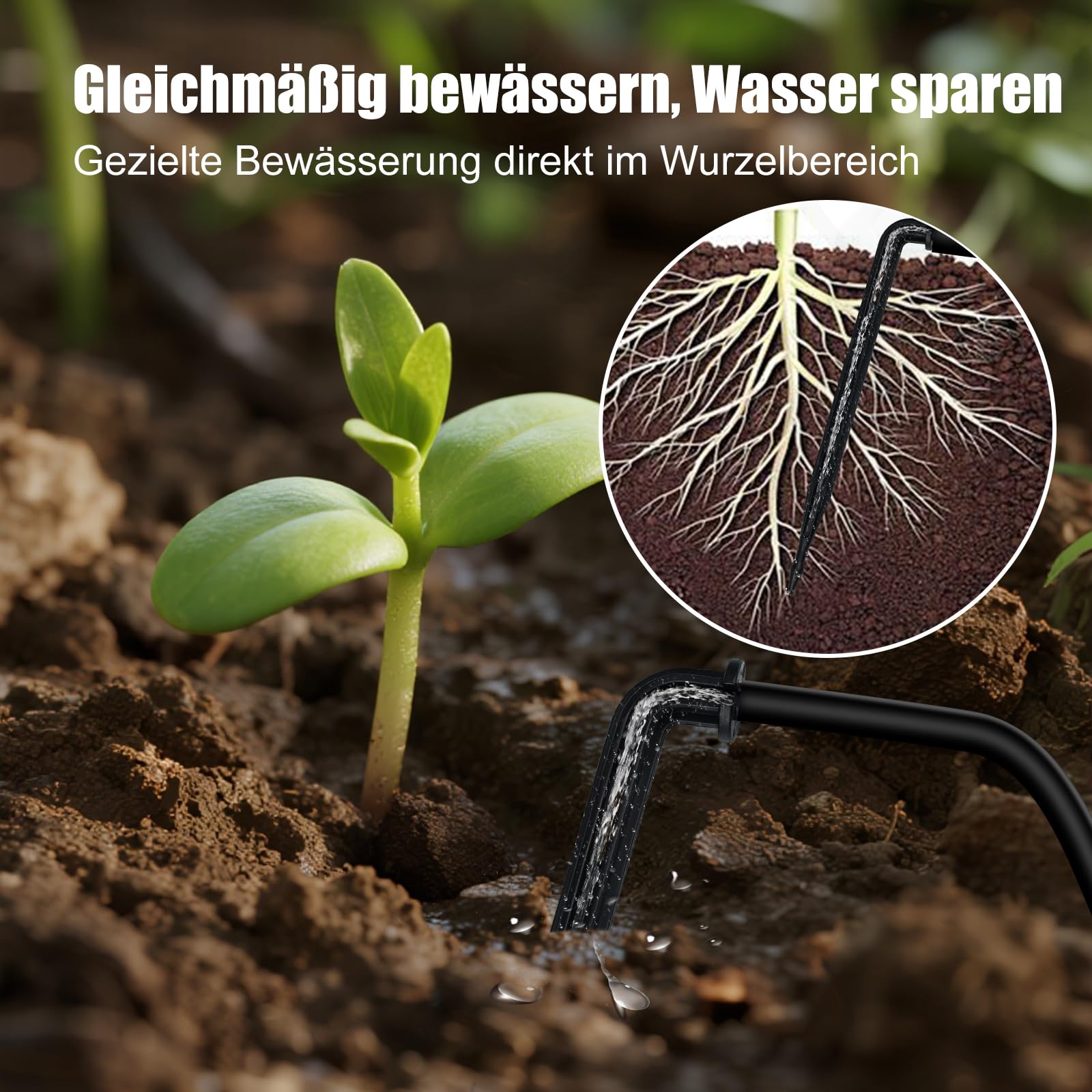 Uzoli SOP17 Solar Bewässerungssystem Garten mit 2200 mAh Akku | Automatische Tropfbewässerung mit 10m Schlauch • Einfach zu bedienen • Ideal für Balkon, Hochbeet, Gewächshaus, Topfpflanzen