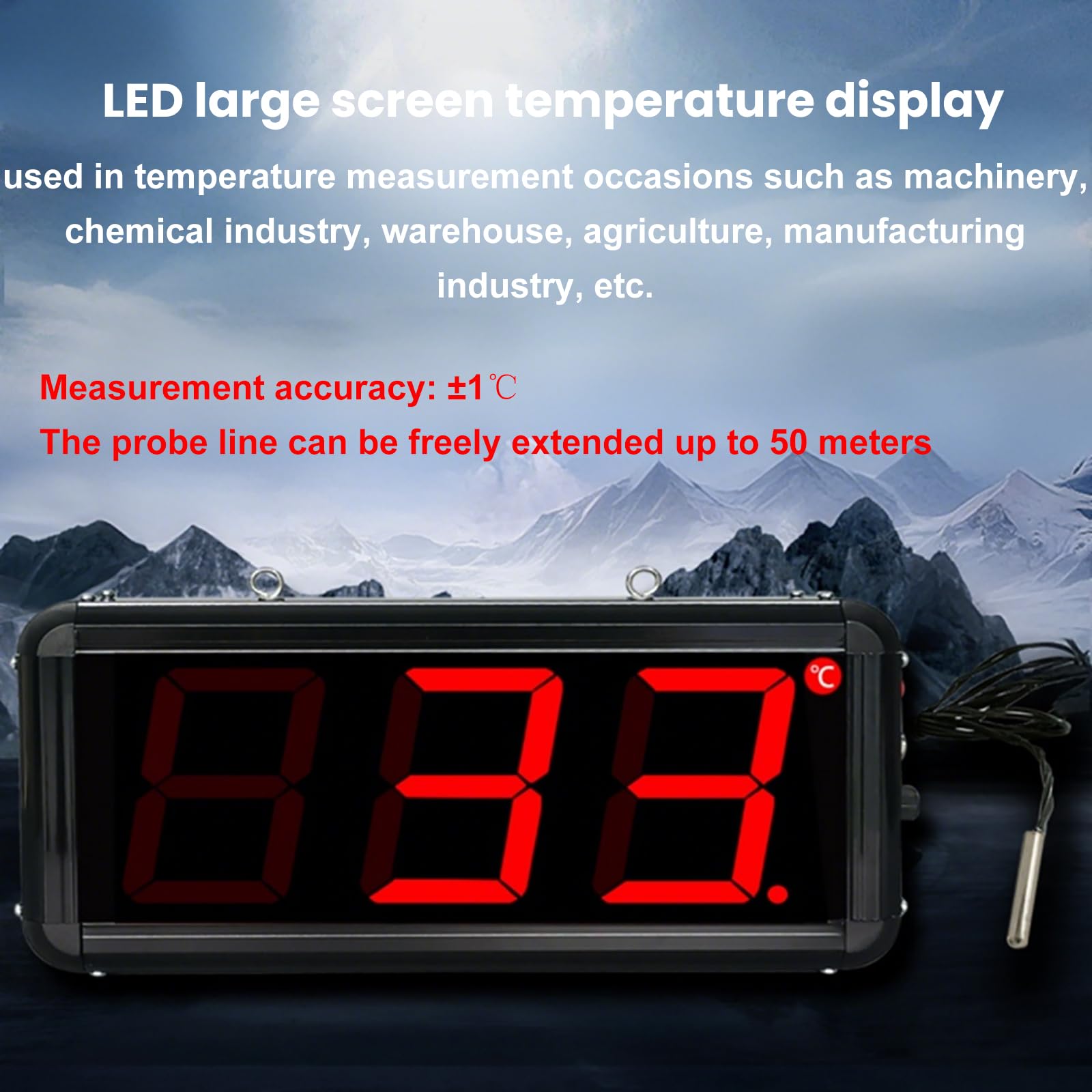 Termometro Elettronico Industriale, Display Digitale della Temperatura Montato a Parete con Sonda a Induzione, Misurazione Accurata, Funzione di Memoria di Spegnimento
