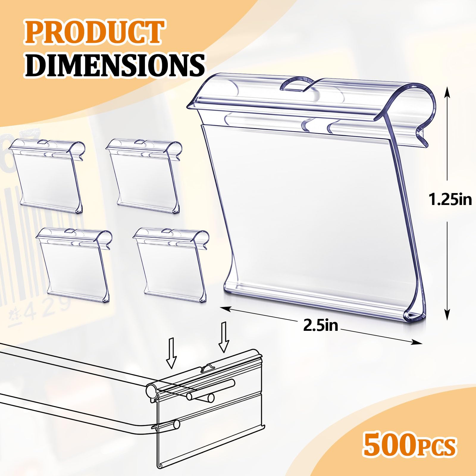 Mifoci 500 porta etichette in plastica per ripiano in filo forato, 6,3 x