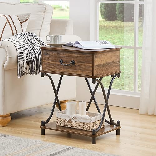 Miniatura 2 de VECELO Mesitas de noche con cajón para dormitorio, mesa de noche con almacenamiento y estante abierto para sala de estar, marrón