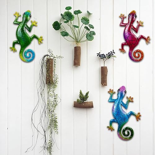 Miniatura 6 de Zoihet 3 piezas de metal agrietado lagarto decoración al aire libre, decoración de pared de Gecko de metal agrietado, escultura de pared, arte