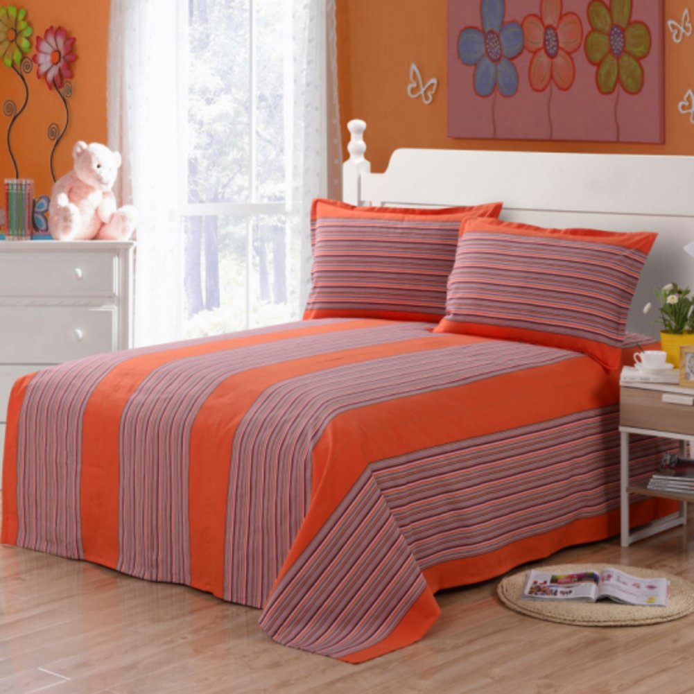 Linge de lit double pur coton fait main drap rayé une pièce 250x250cm