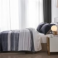 Vista 4 de KAKIJUMN - Juego de ropa de cama para cama full/queen, juego de edredón de patchwork a rayas en negro, blanco y gris, juego de 2 piezas de colcha