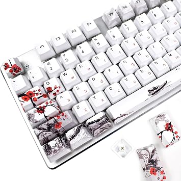 MOLGRIA Keycaps 110 Set for Full Size Mechanical Keyboard, Custom PBT OEM Profile Key caps Japanese Style with Keycap Puller for Cherry MX 104/87/71/61 60 Percent KeyboardPlum Blossom