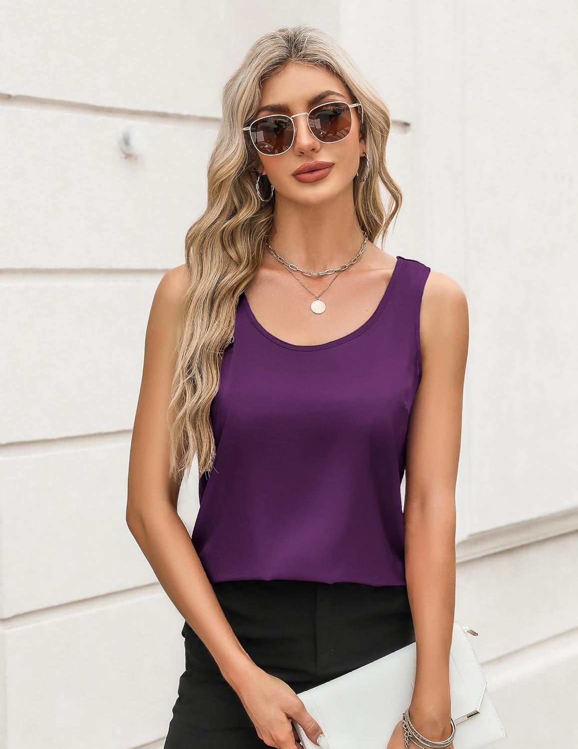 Zeagoo Silk Satin Tank Tops for Women Scoop Neck Sleeveless Camisole Tops 2026 Summer Basic Blouses - Image 3