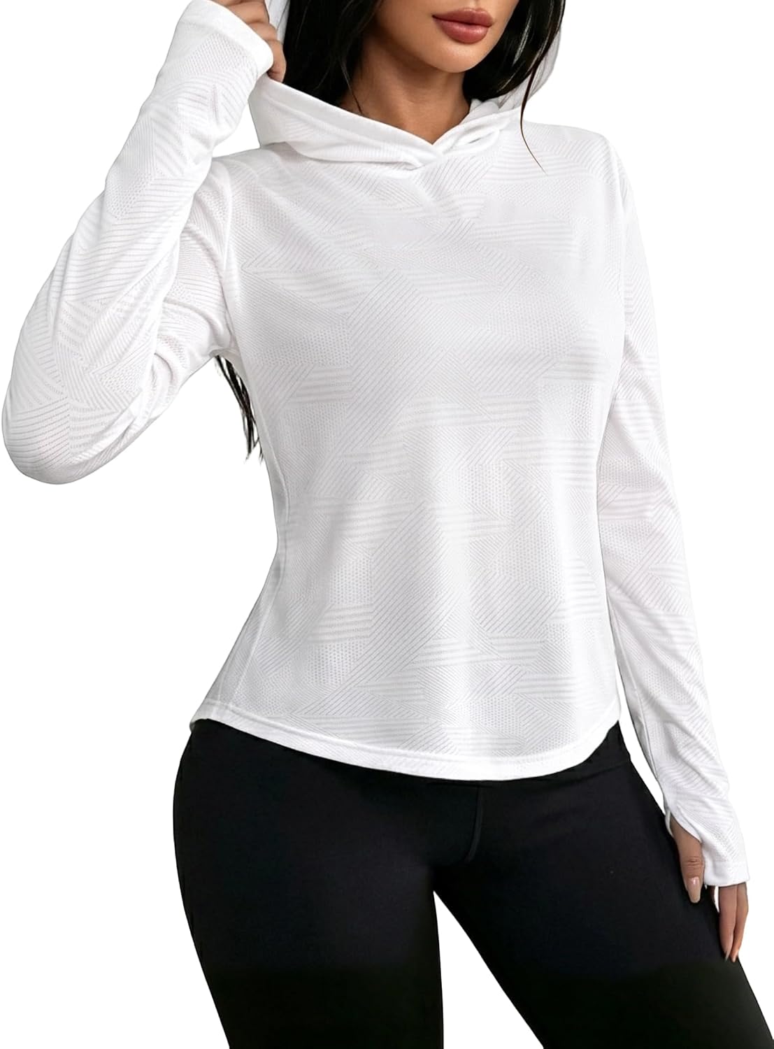 Remidoo Women's Open Back Hoodie Long Sleeve Workout Yoga Shirts Mesh Top with Thumb Hole