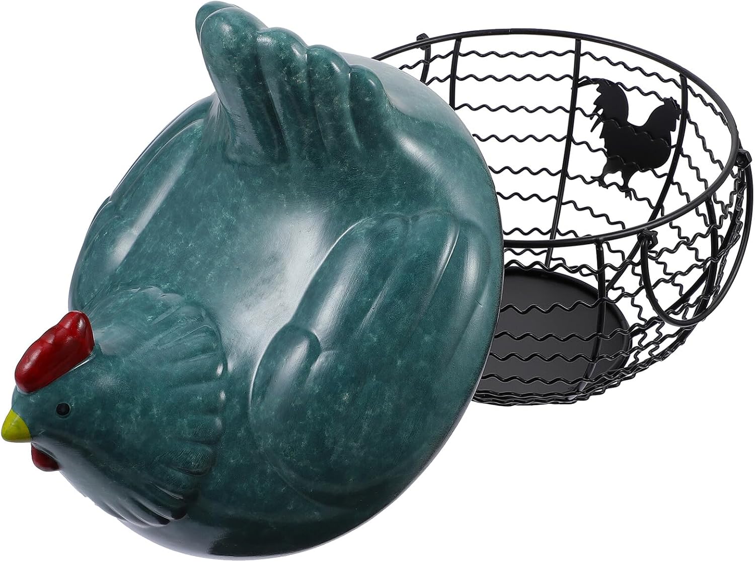 Iron Art Egg Storage Basket with Water-pattern Design, Light Blue Kitchen Fruit and Food Storage Container for Counter and Pantry Organization