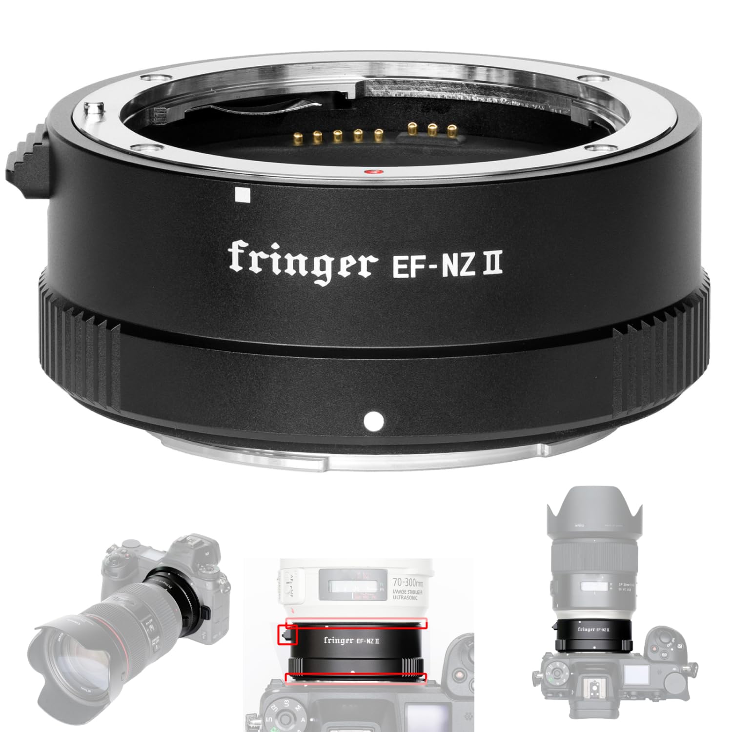Fringer EF-NZ II (FR-NZ2) Adapterring Autofokus für EOS EF Objektiv auf NZ Mount Z6II Z7II Z7 Z6 Z5 Z50 ZFC Z9 Z8 Kameras Adapter, Staub- und tropffest (Wetterschutz); ohne Sockel.