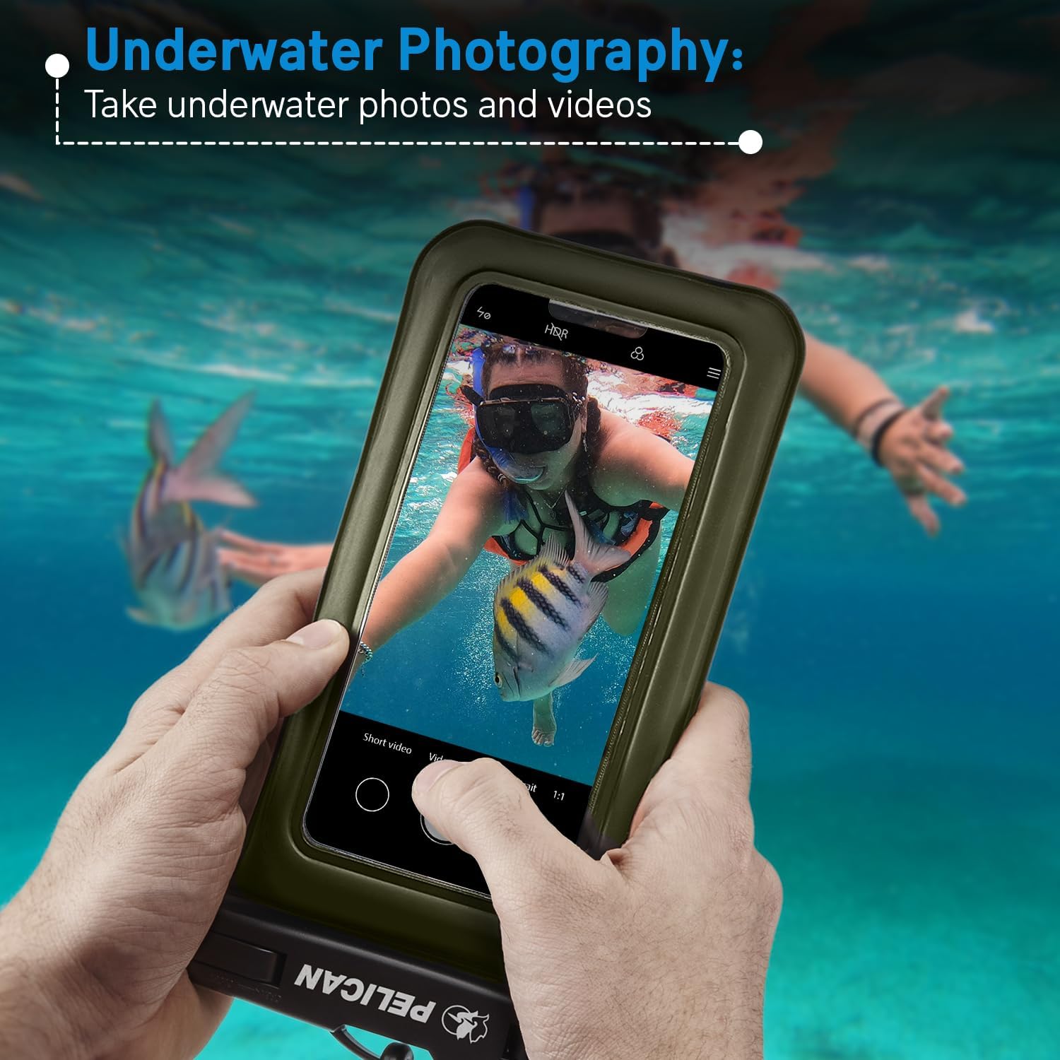 Pelican 2 Pack Marine - IP68 Waterproof Phone Pouch (Regular Size) Floating Waterproof Phone Case - Beach Cruise Ship Travel Essentials - Works with All Phones - Detachable Lanyard - OD Green thumbnail