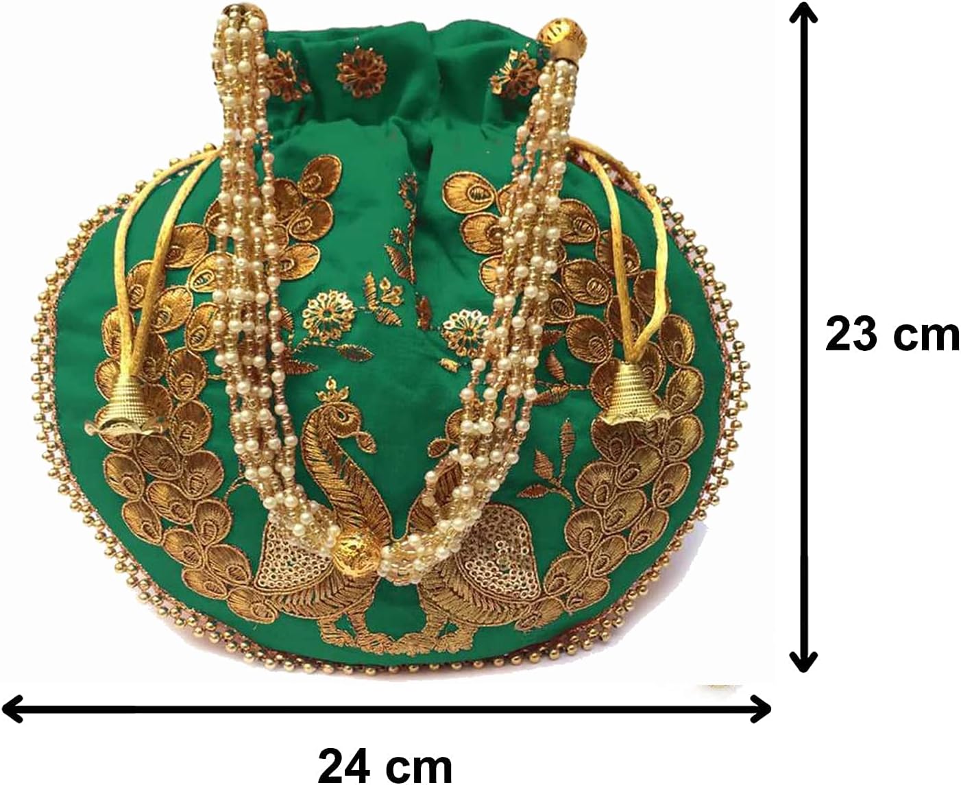 Indian Ethnic Designer Embroidered Silk Potli Bag Batwa Pearls Handle Purse Clutch Purse for Women thumbnail