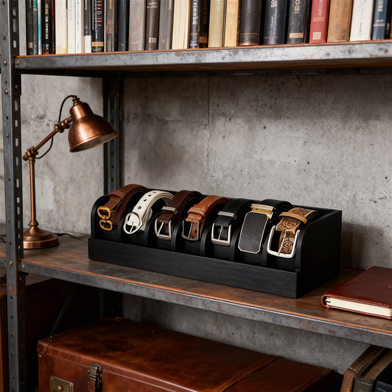 Scatola per cintura in legno, organizer per cintura con 7 scomparti, scatola per display, scatola per armadio e cassetto, scatola per uomini e donne, cravatta, papillon, gioielli (nero)