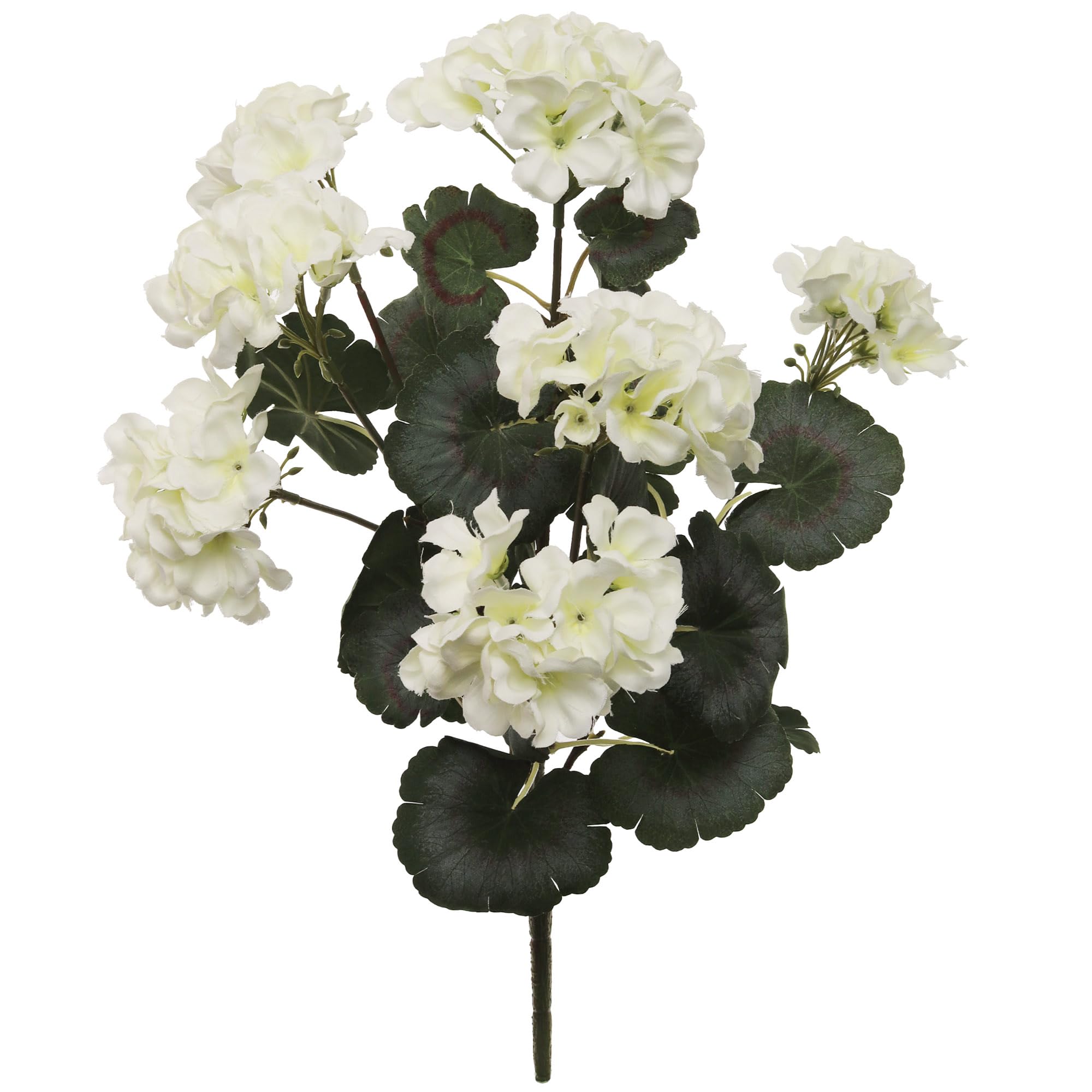 Larksilk Vibrant White Real Touch Artificial Geranium Bush | 18" UV-Resistant Faux Silk Flowers with 7 Fronds for Indoor/Outdoor Home, Garden, Patio &
