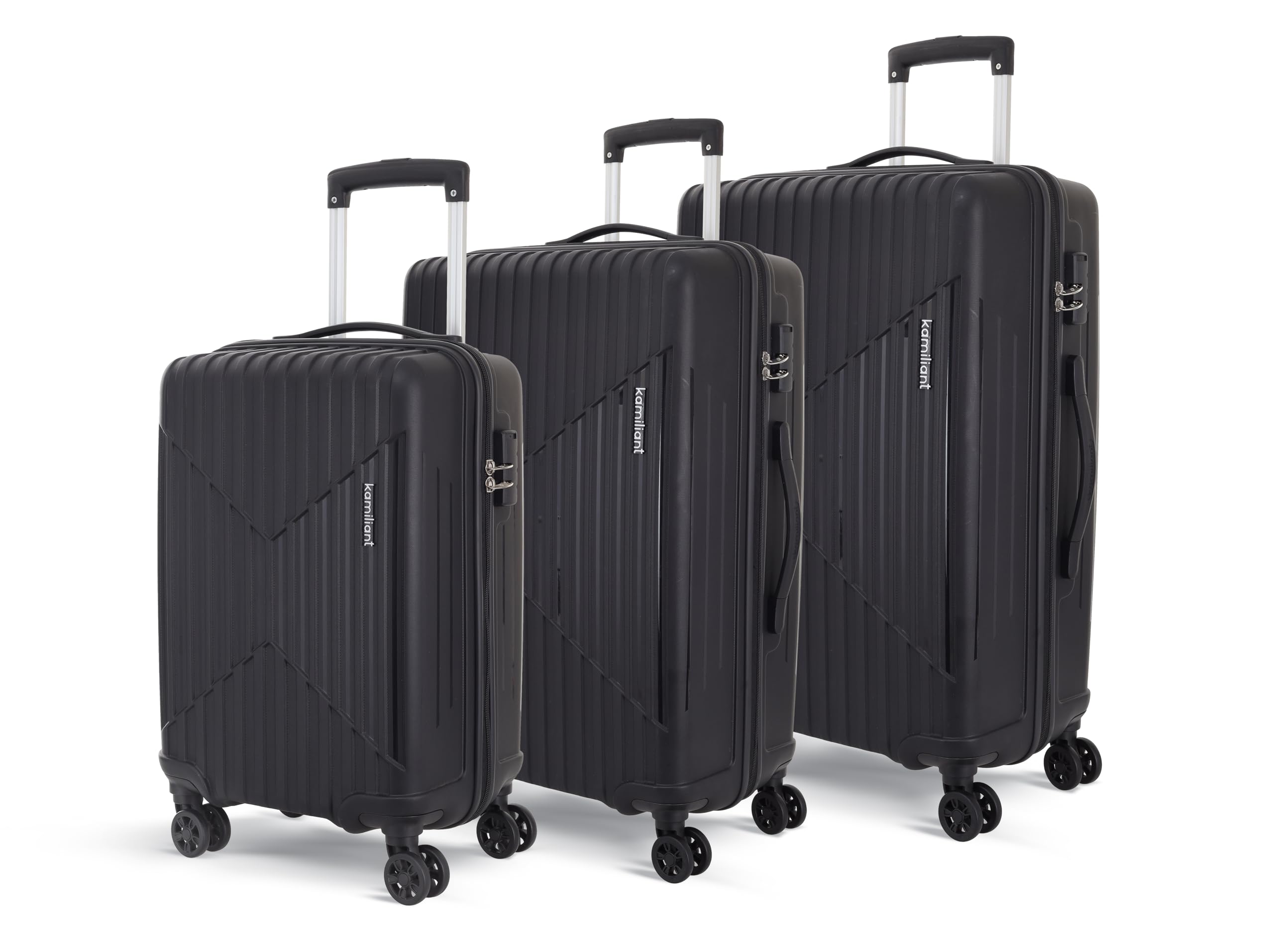 KAMILIANT by American Tourister Savvy|Trolley Bag Set of 3 (55+70+80 cms) for Travel| Hard Case Polypropylene (PP) Suitcase|360° 8-Wheel Spinner Luggage Trolley|Combination Lock|Black