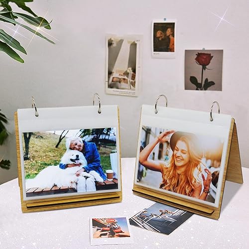 Miniatura 5 de ZEEYUAN Marcos de fotos de 4 x 6 pulgadas, marco giratorio de madera rústica y 60 bolsillos de 4 x 6 pulgadas, marco de fotos abatible para álbum de