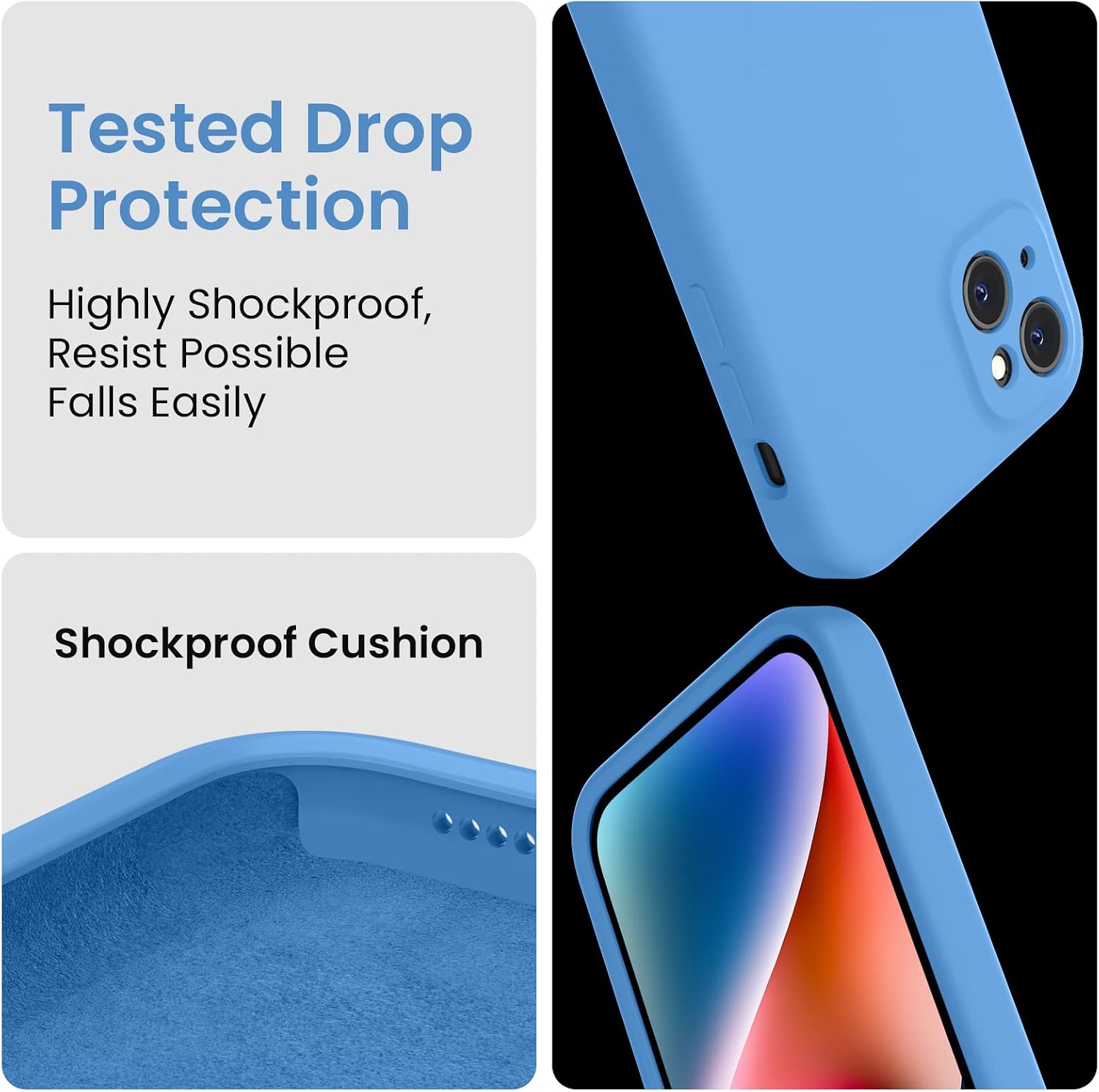 FireNova for iPhone 14 Case, Silicone Upgraded [Camera Protection] Phone Case with [2 Screen Protectors], Soft Anti-Scratch Microfiber Lining Inside, 6.1 inch, Blue