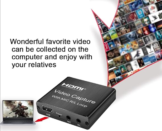 4K USB 2.0 Video Capture Card, USB2.0 HDMI Video Grabber Record Box with My Loop R/L for PS4 Game DVD Recording Live Streaming
