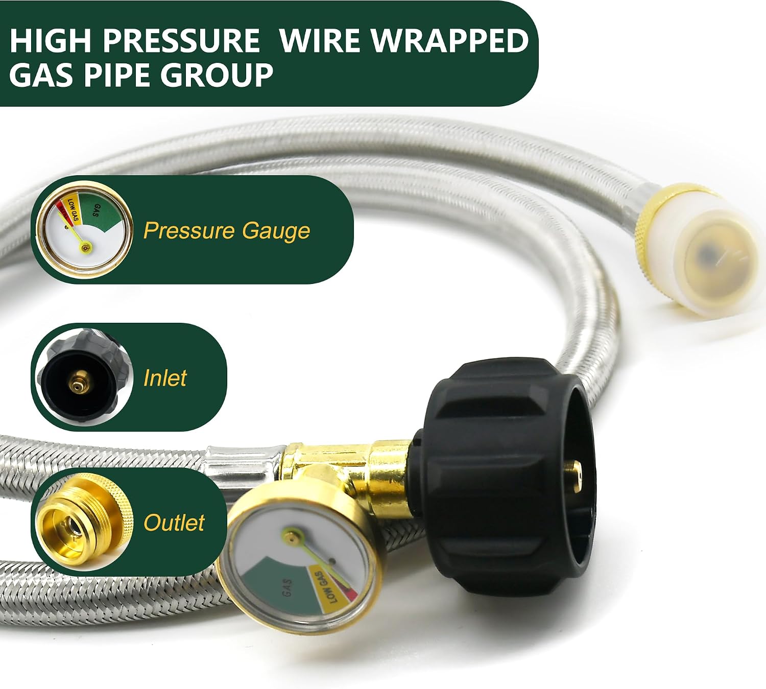 6 FT Propane Adapter Hose for Outdoor Grills, Heaters & Camping Stoves – RV Ready LP Tank Connector with Gauge for Patio Cooking, Camping & Outdoor Heating