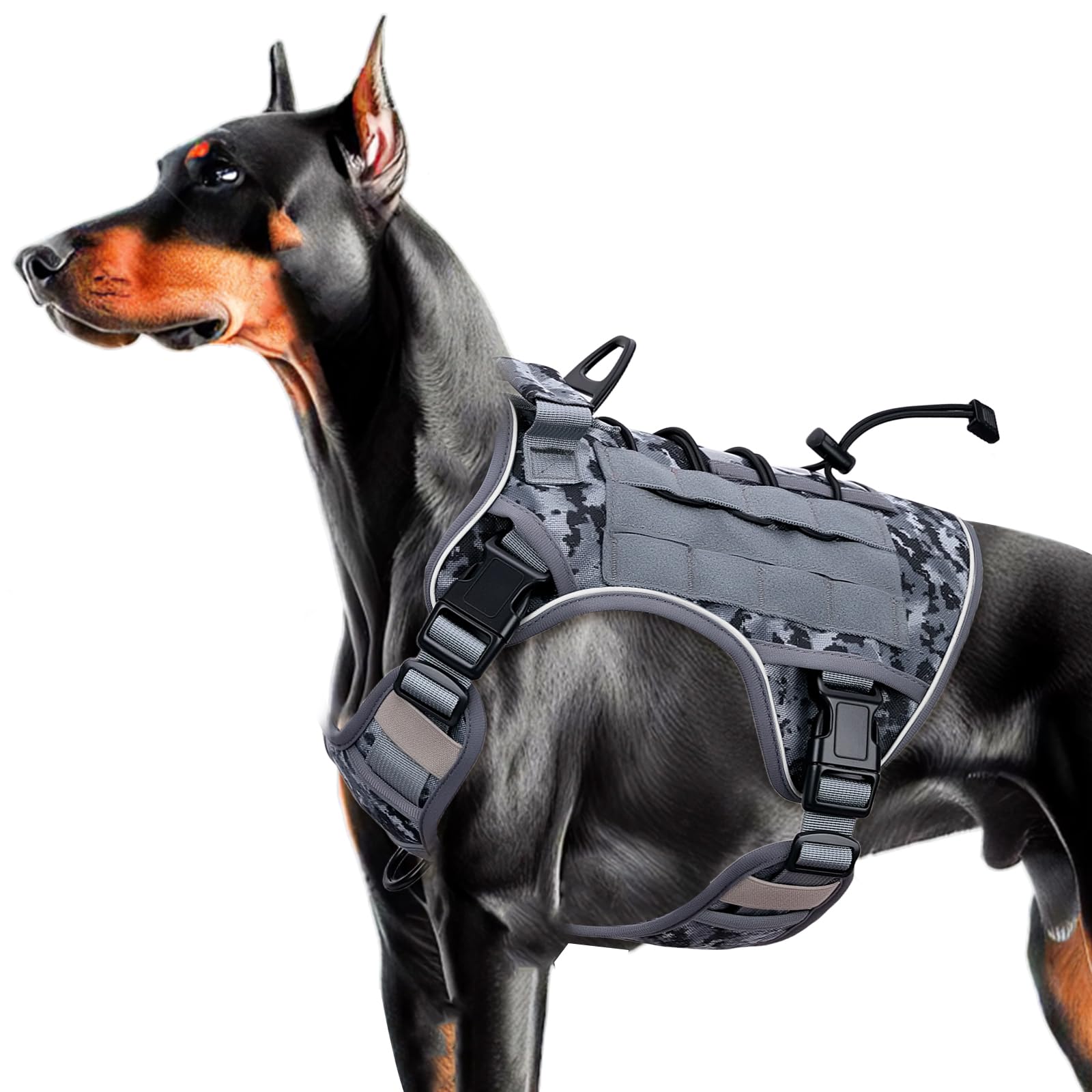 Heavy-Duty Tactical Dog Harness for Large Dogs, No Pull Adjustable Reflective Pet Vest with Molle System, K9 Military-Grade Control for Service