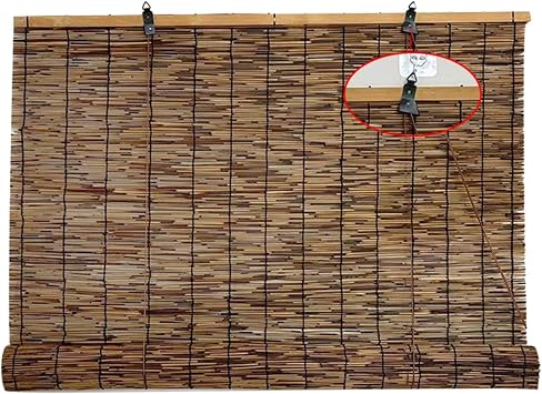 Blackout Bamboo Roll Up Shades for Indoor/outdoor Porch Patio, 18" 28" 34" 44" 55" 60" 72" 77" Wide Bamboo Roller Window Blinds Cordless Reed Woven Blinds Privacy Screen, Custom SizedBrown