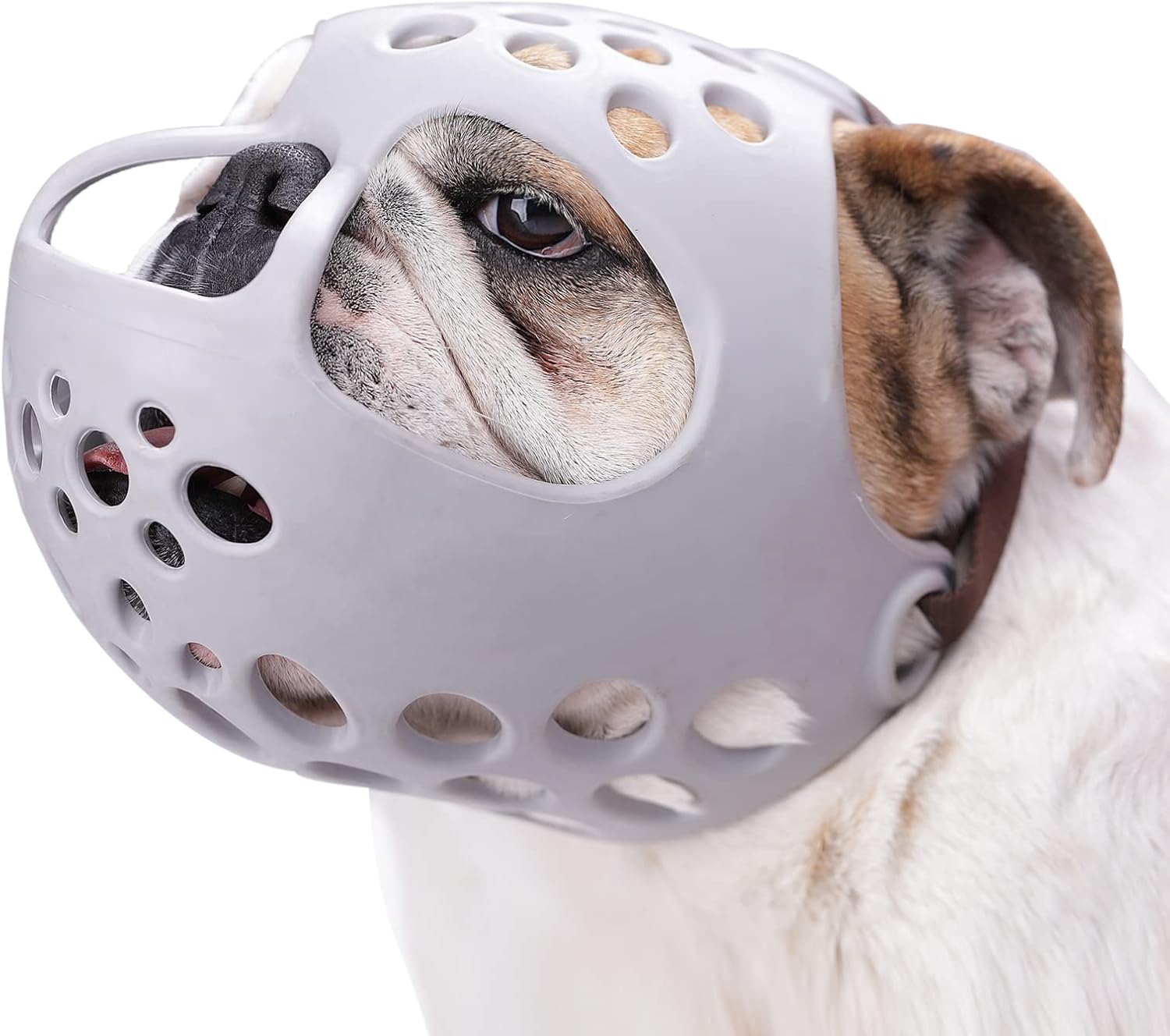 BARKLESS Dog Muzzle for Short Snout, Soft English Bulldog Muzzle for Biting, Chewing, Licking, Flat-Faced Bulldog Mouth Guard for Aggressive Dogs Grooming Walking, Allows Drinking