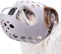 Vista 8 de BARKLESS Bozal para perro para hocico corto, bozal suave para bulldog inglés para morder, masticar, lamer, protector bucal de bulldog de cara plana