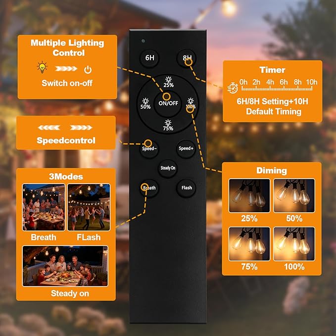 Luces de Cadena Exterior LED 50FT 15m Impermeable con Control Remoto miniatura 6