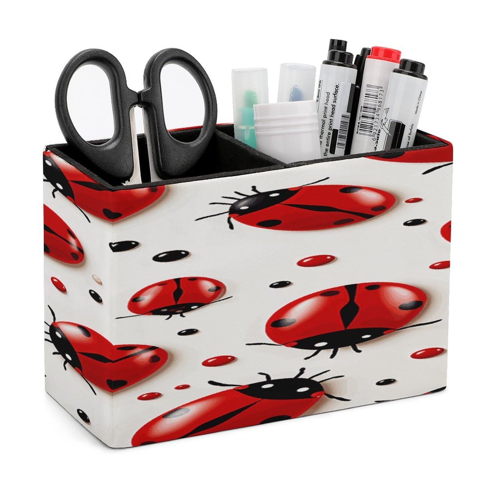 LDGSUPH Red Ladybug Leather Pen Holder for Desk Organizer Caddy Large Pencil Cup Multi-function Pencil Holder Makeup Brush Holders Pen Organizer for Home Office Storage Box