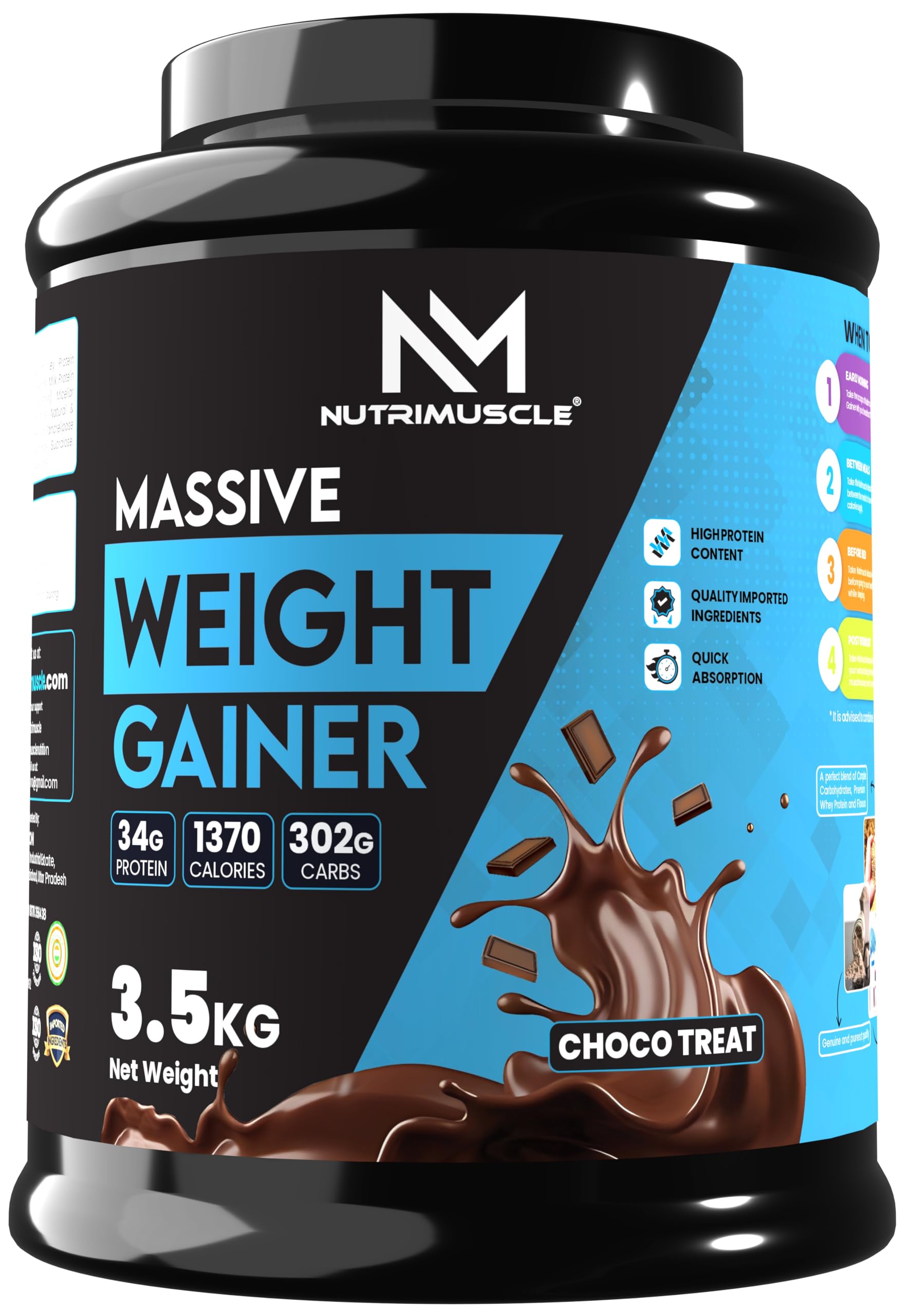 Nutrimuscle Massive Weight Gainer – 1 Kg | Chocolate (Choco Treat) Flavour | High Calorie Mass Gainer with Complex Carbs & Protein Blend for Weight & Mass Gain | For Men & Women — Amazon image 14