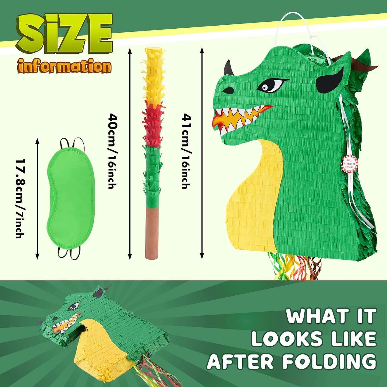 WERNNSAI Foldable Dragon Piñata - Dinosaur Birthday Party Supplies image 3
