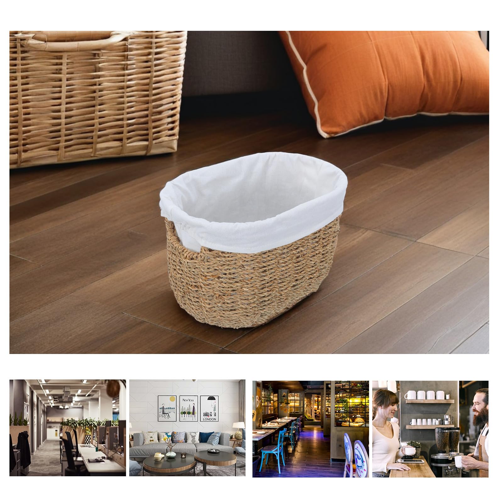 Cubo de Basura Grande Beige de Hierba con Diseño Portátil y Fácil de Mover para Oficina y Baño Estilo Rústico Decorativo