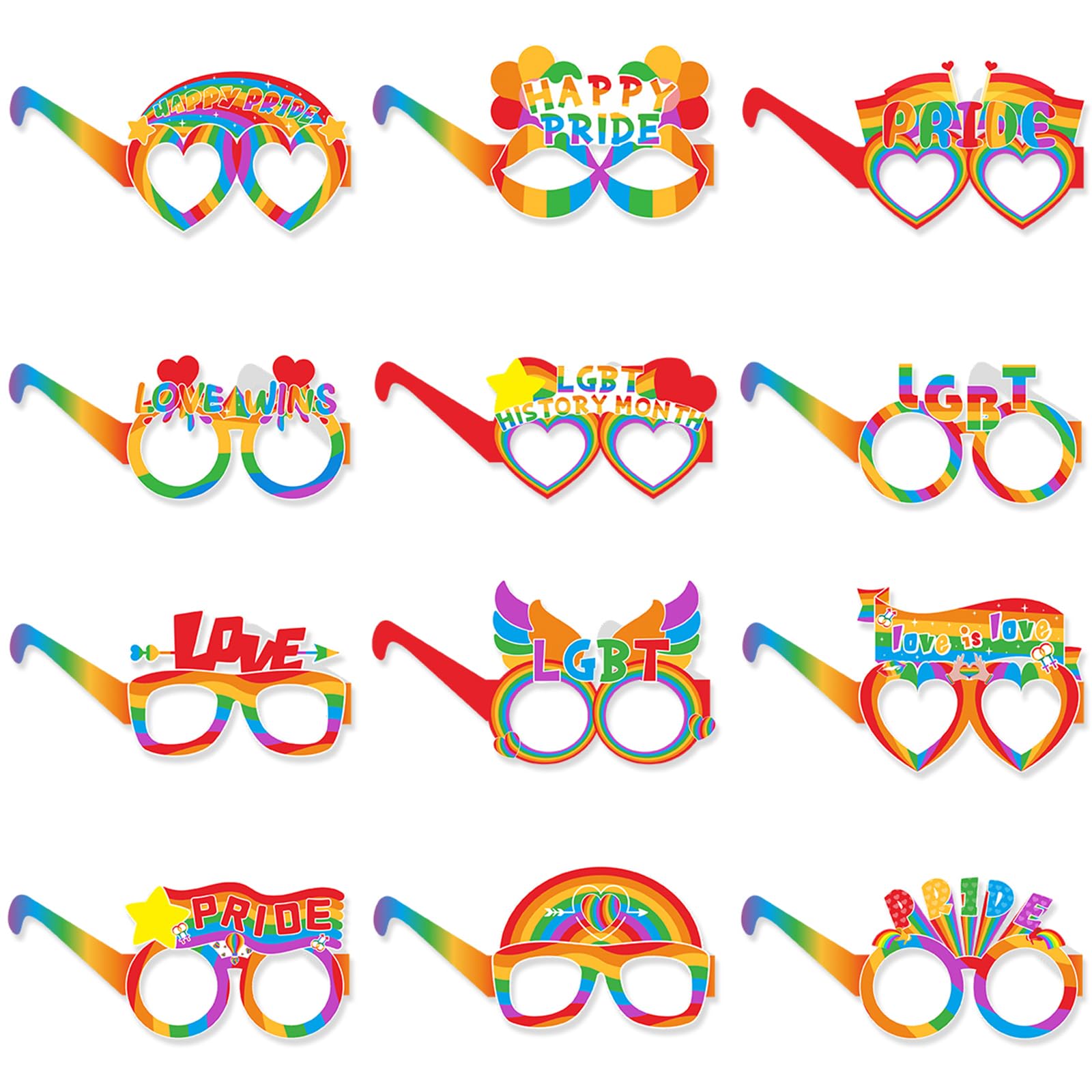Gay Pride Accessories Rainbow Glasses,12pcs Gay Pride Month Paper Lgbt Photo Booth Props,Love is Love Happy Rainbow Party Decor Eyeglasses for Women