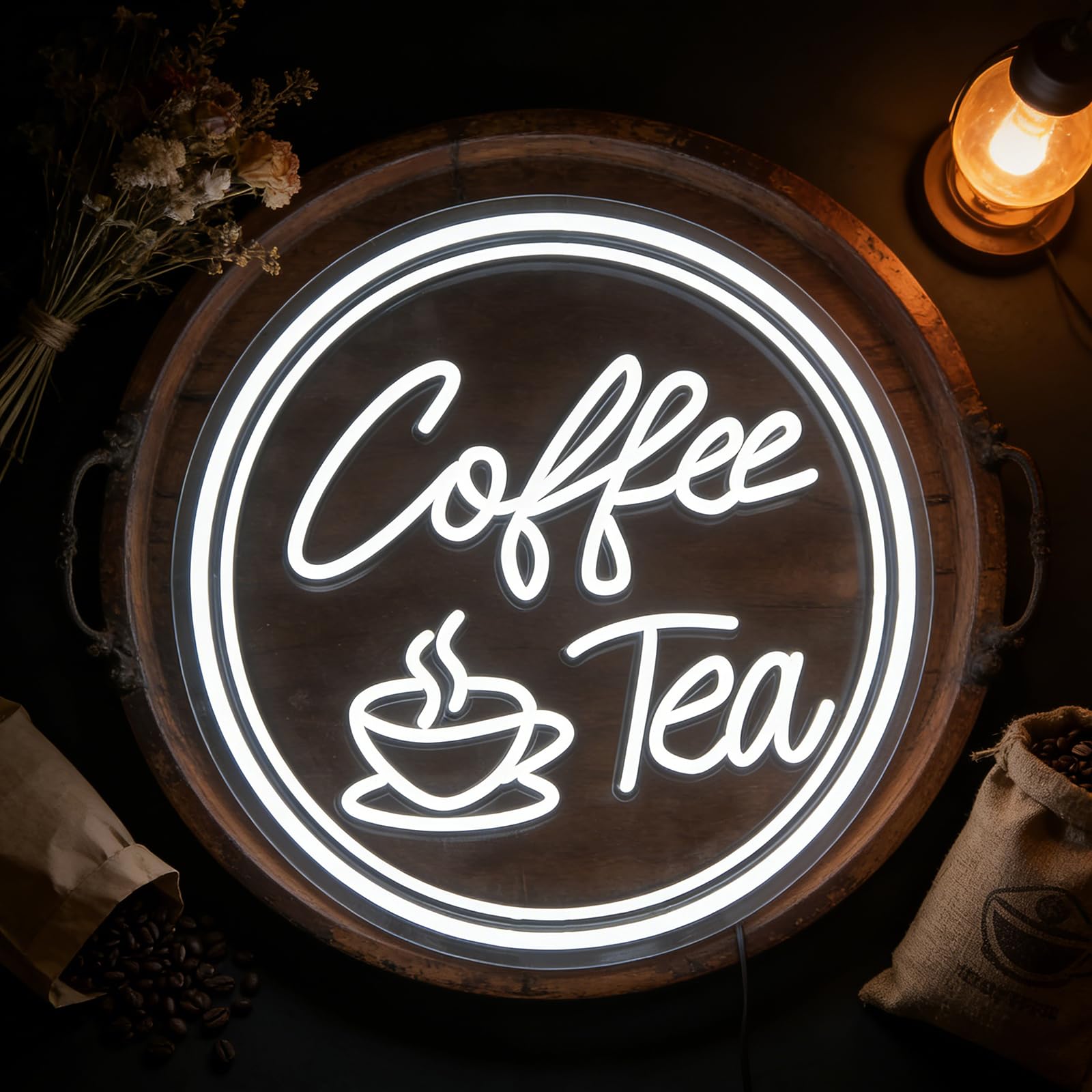 Coffee and Tea LED Neon Sign, Coffee Neon Sign Dimmable Wall Decor Neon Light Sign for Coffee Bar Kitchen Restaurants Tea Bar Decoration USB Powered(11 * 11IN)
