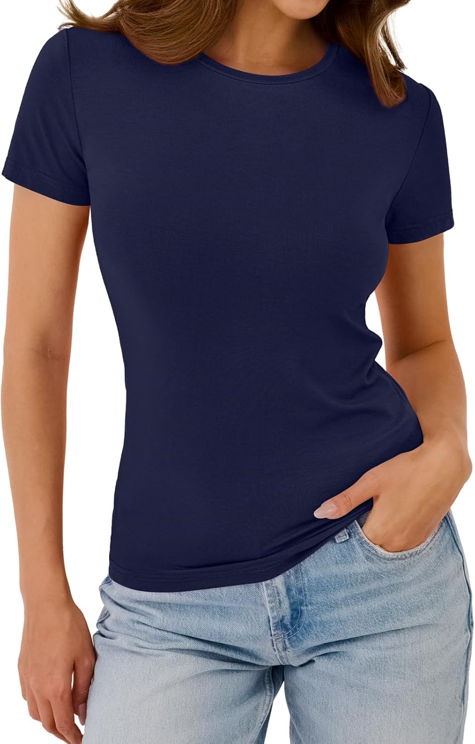 Women's Casual Basic Going Out Tops Slim Fit Short Sleeve T Shirts Summer Crew Neck Tight Crop Tops - Image 2