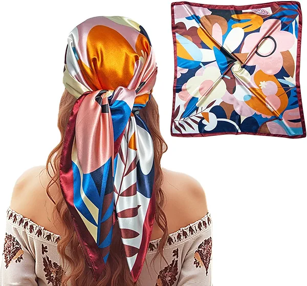 Dresyu 35" Square Silk Like Head Scarf Bandanas for Women Satin Scarves for Hair Wrapping and Sleeping at Night