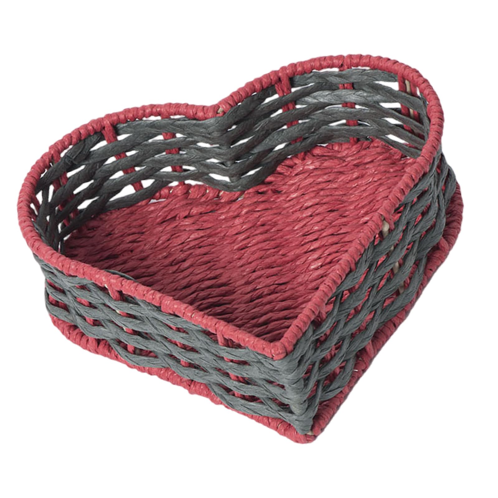 Mekalero 153 Small Heart Shaped Woven Basket For Bread Fruit Vegetables Home Decoration Storage Organiser Desktop Snacks Holder Heart Shaped Storage Basket