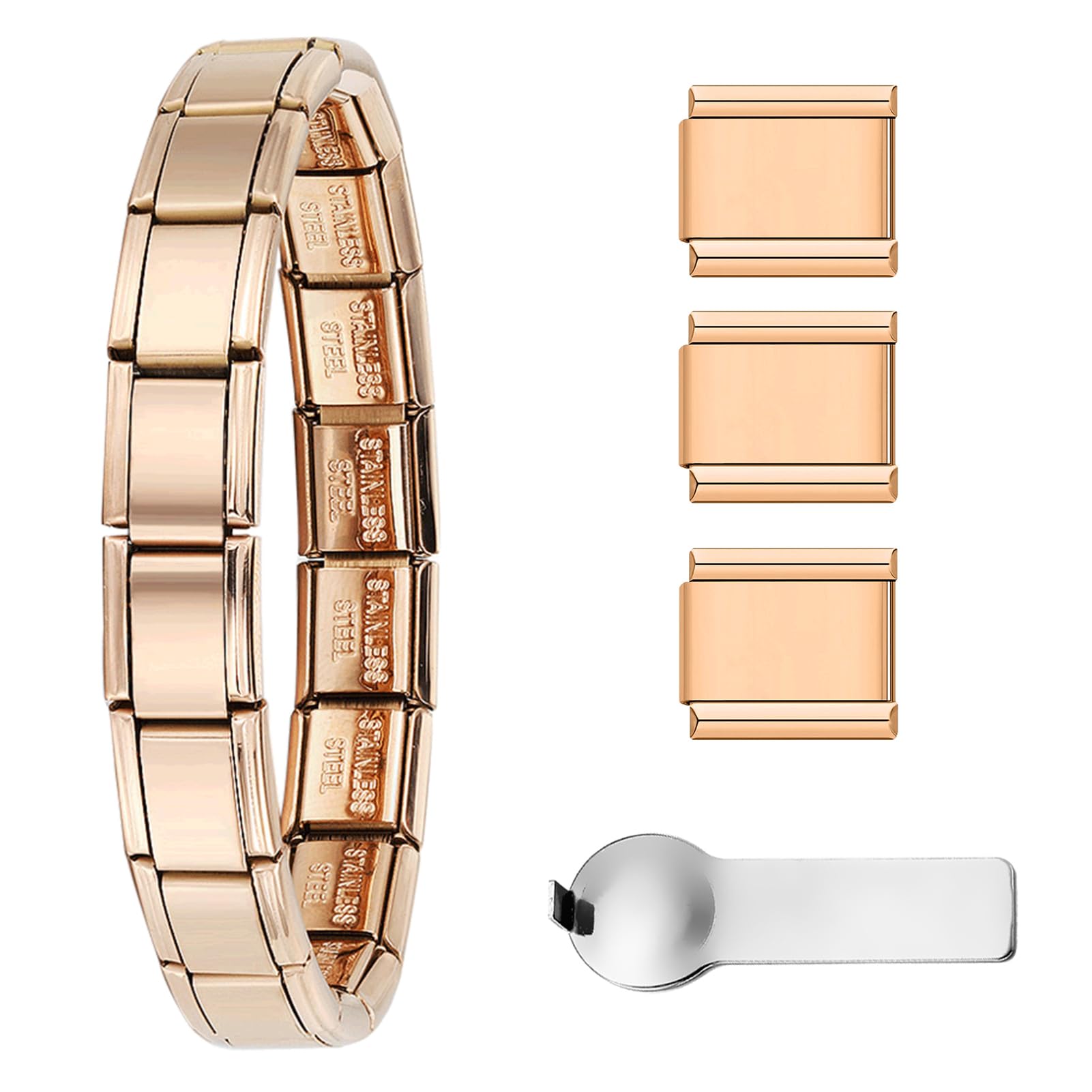 GEMOSA 9mm Italian Charm Bracelet Classic Starter 18+3 Links Size 6.5~8.3 in with Connector Tool Stainless Steel for Women Men Son Daughter GIFT Gold丨Silver