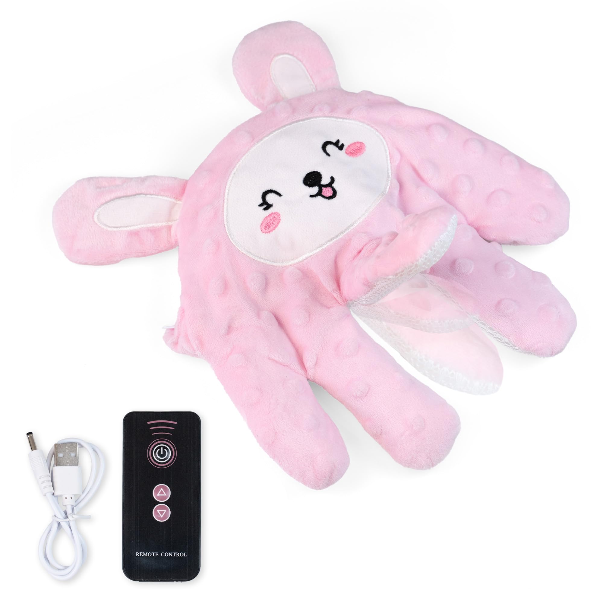 H.V. Lapin rose 3 en 1 - Doudou avec télécommande - Coussin chauffant amovible - Housse lavable - Matériau respirant