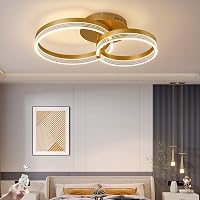 Becailyer Modern LED Mennyezeti Lámpa Távirányítóval, Dimmelhető Arany 2 Körös Plafon 1