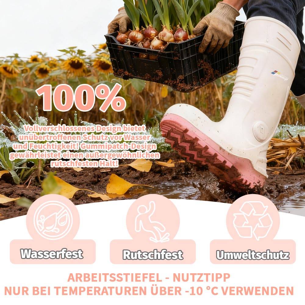 S5 Sicherheitsstiefel Damen – Leichte PU Gummistiefel mit Stahlkappe & Durchtrittschutz, Wasserdicht & Rutschfest für Bau & Agrar, CE