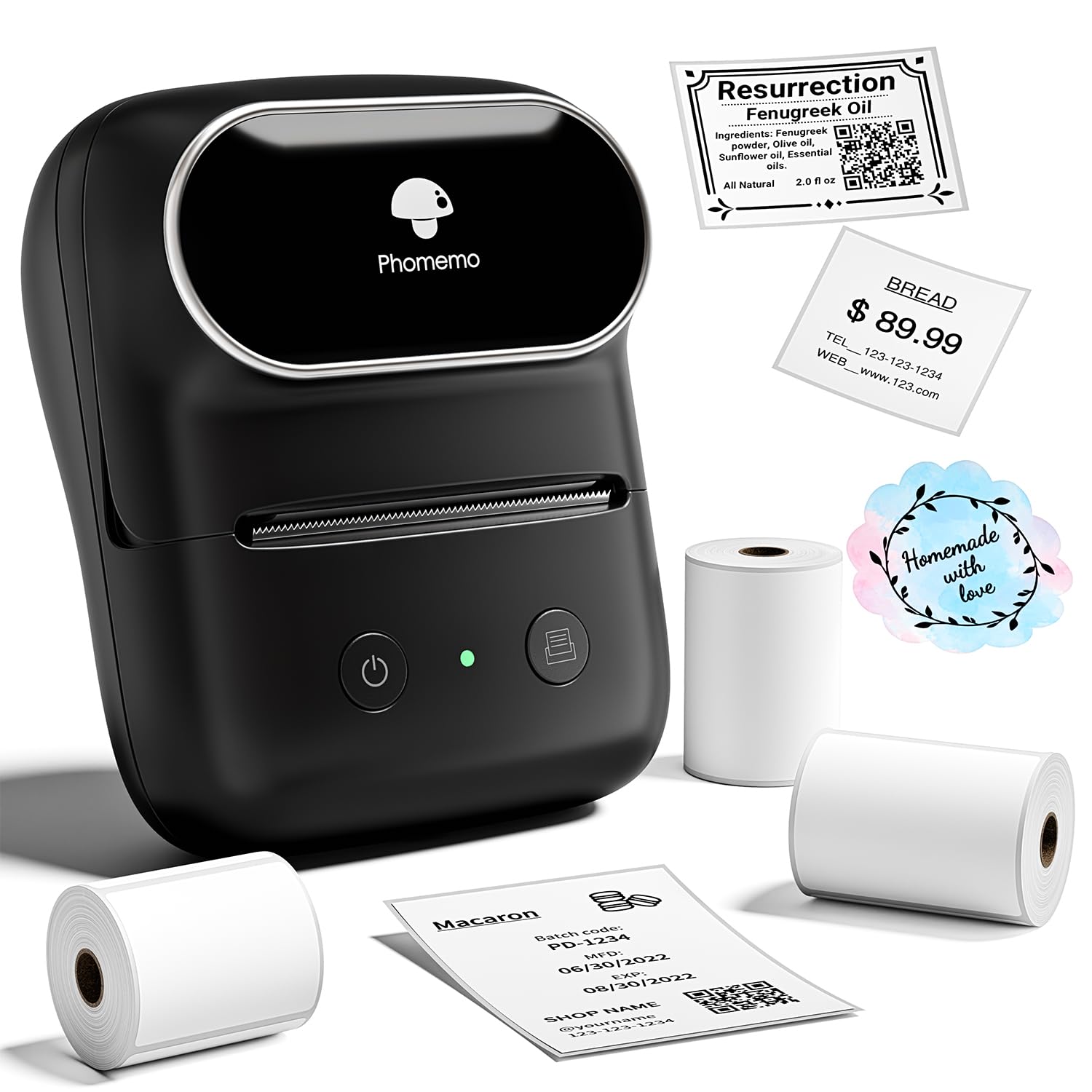 Phomemo M108 Bluetooth Etikettendrucker Selbstklebend mit 3 Etikettenrollen